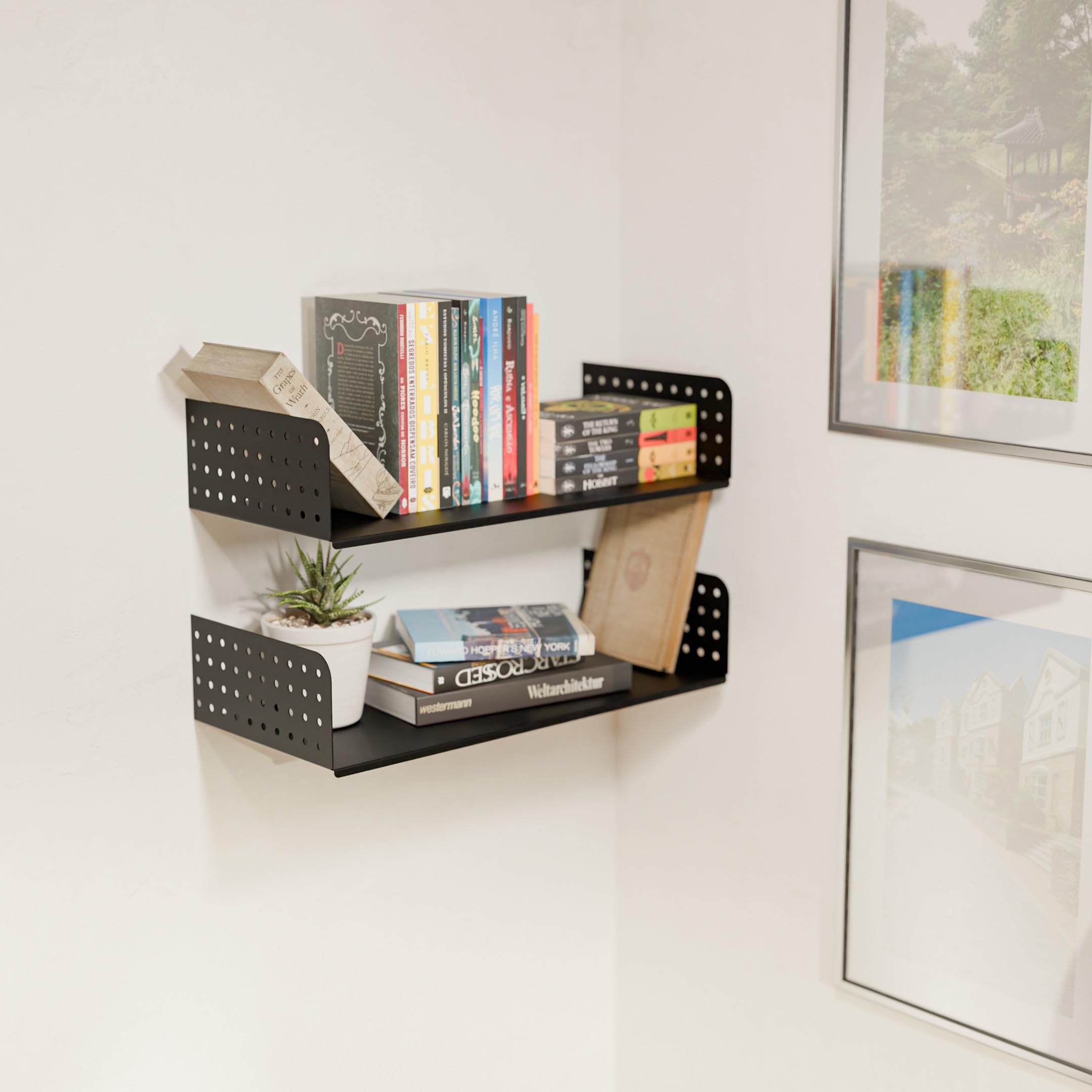 ReadRack Wall Shelf for Books, Metal Wall Mounted Book Shelf, Floating Book Rack for Wall, Magazine Holder Shelf for Living Room, Bedroom & Office, Durable Metal Wall Shelf Black-image-2