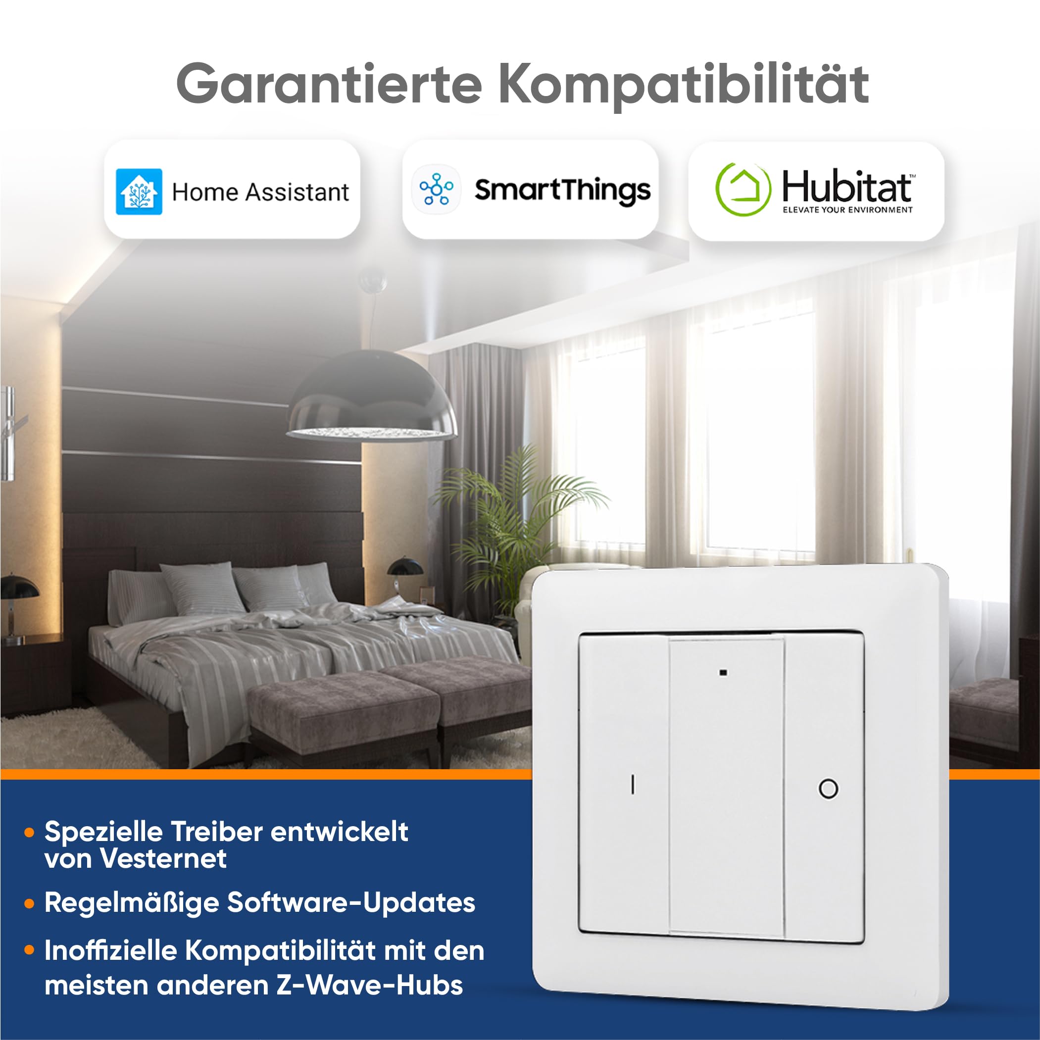 Vesternet Z-Wave 2-Tasten-Smart-Wandcontroller | Lösen Sie bis zu 6 Szenen in Ihrem Smart Home Hub aus | Kompatibel mit Home Assistant, SmartThings und Hubitat