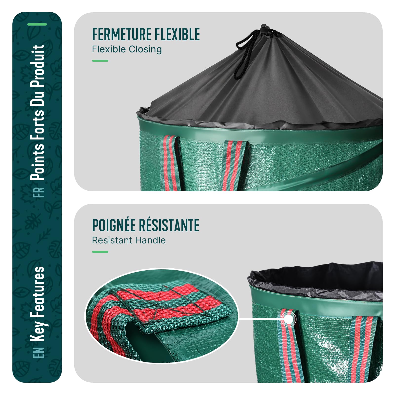 VOUNOT® 3 x Sacos Basura 170L Bolsas de Basura de Jardín Pop Up, Bolsa Residuos con Asas, Plegables y Reutilizables