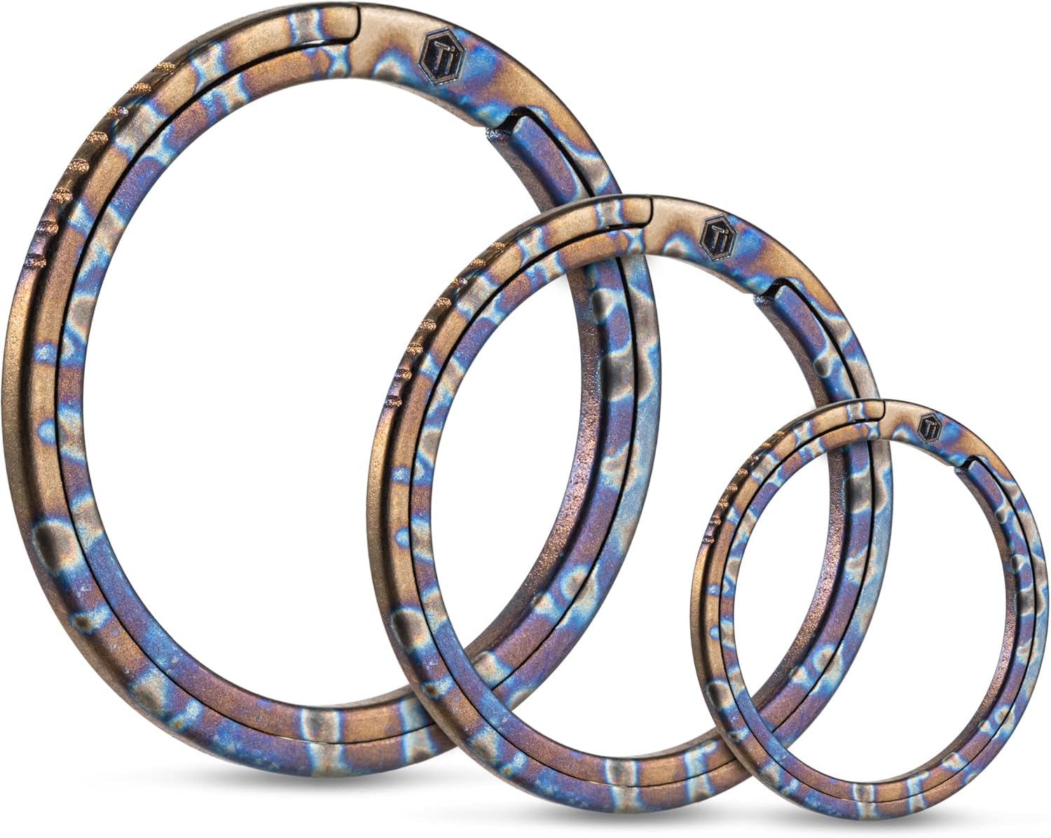 KeyUnity Titanium Flat Key Rings, 33/25/17.5mm Side Pushing Split Ring for Key Carabiner Flashlight Knife Dog ID Collar Tag