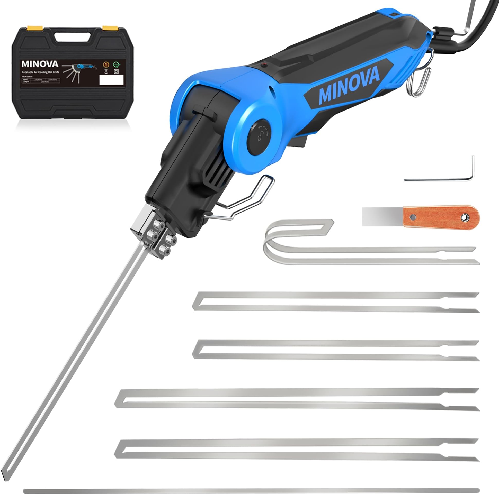 - 250W AC Rotatable Electric Hot Knife, 6 Blades Foam Cutter Cutting Tool Kit with Foldable Stand, Full-body Air Cooling System with Heavy-Duty Case for EPP, EPS, XPS, EVA, PU, KT Board, Sponge