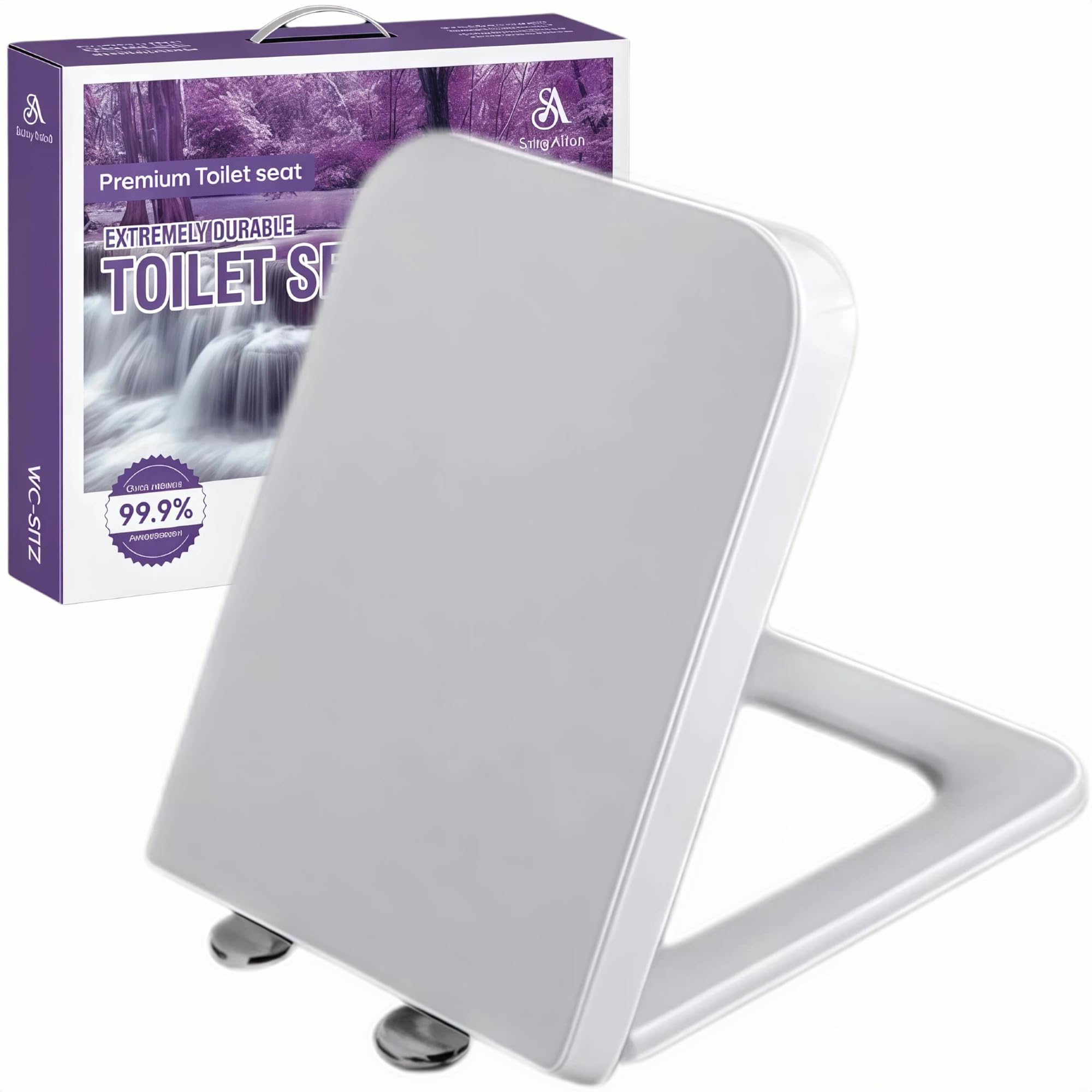 Abattant WC Forme Carrée, Cuvette Toilette avec Frein de Chute, Lunette WC Blanche, Siège de Toilette Universel, Testée jusqu'à 150kg