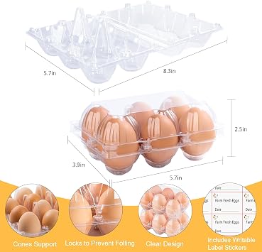 12Pack Plastic Clear Egg Carton Half Dozen Egg Tray Reusable Egg Cartons