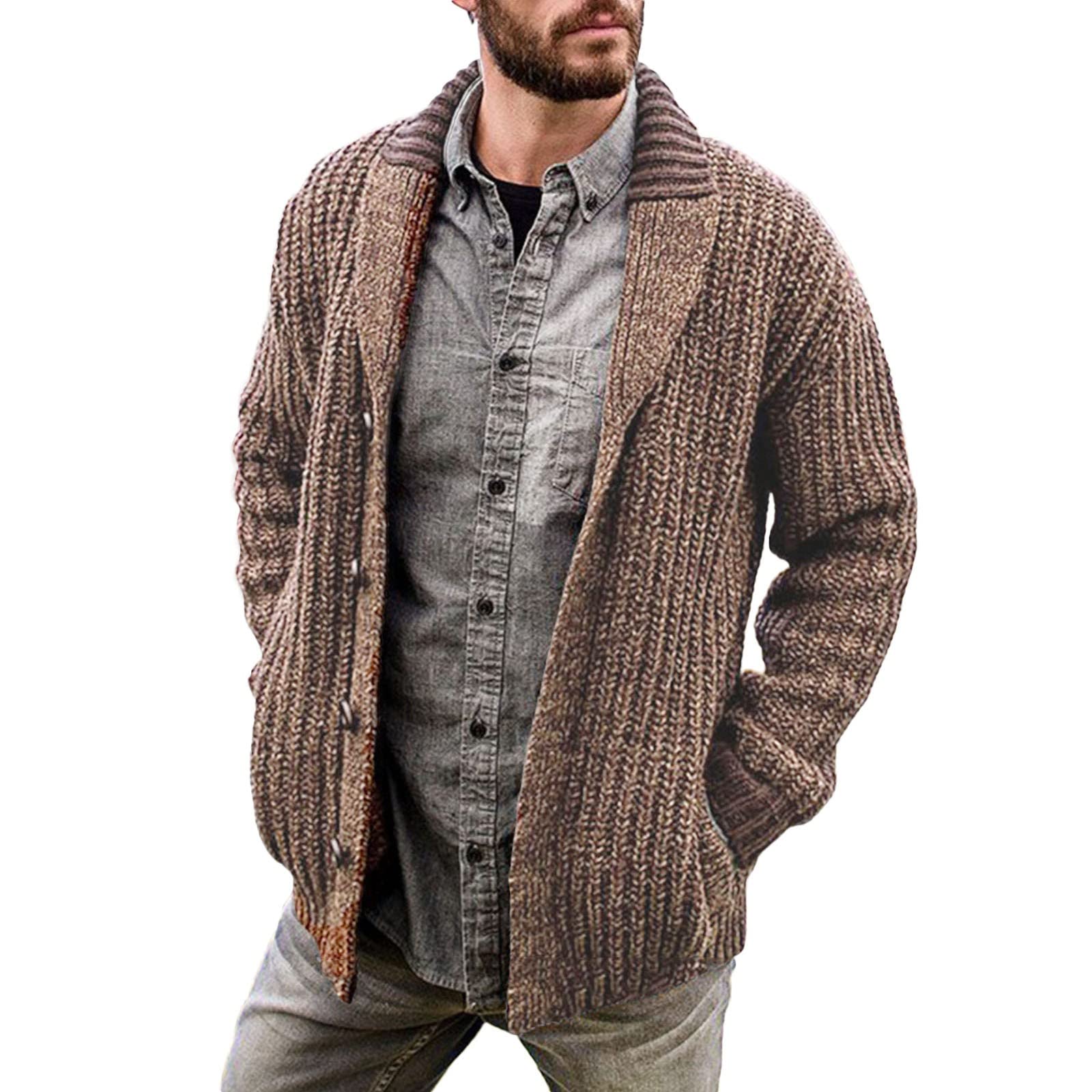 Genérico Jersey Hombre Cardigan, Chaqueta De Punto Elegante Hombre con Botones Corte Regular Cárdigan De Punto Color Liso Holgado Casual Punto Grueso para Exterior El Ocio