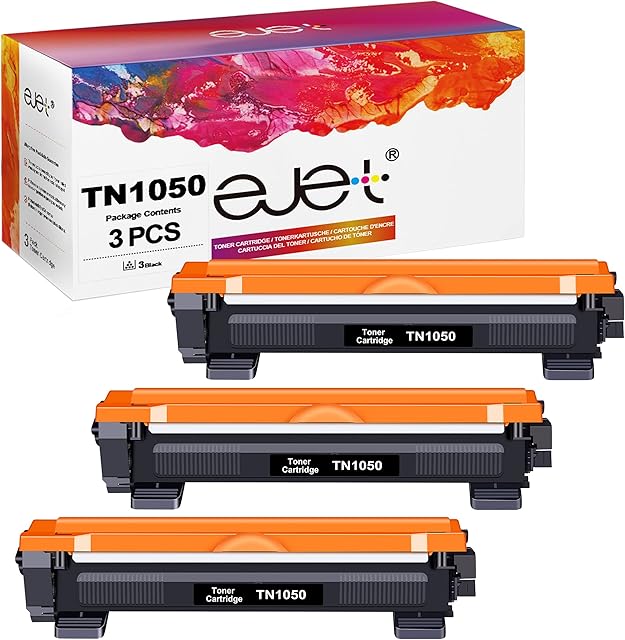 ejet TN1050 Toner Cartridges Replacement for Brother TN-1050 Compatible with HL-1110 HL-1112 HL-1210W HL-1212W DCP-1510 DCP-1512 DCP-1610W DCP-1612W MFC-1810 MFC-1910W (Black, 3-Pack)