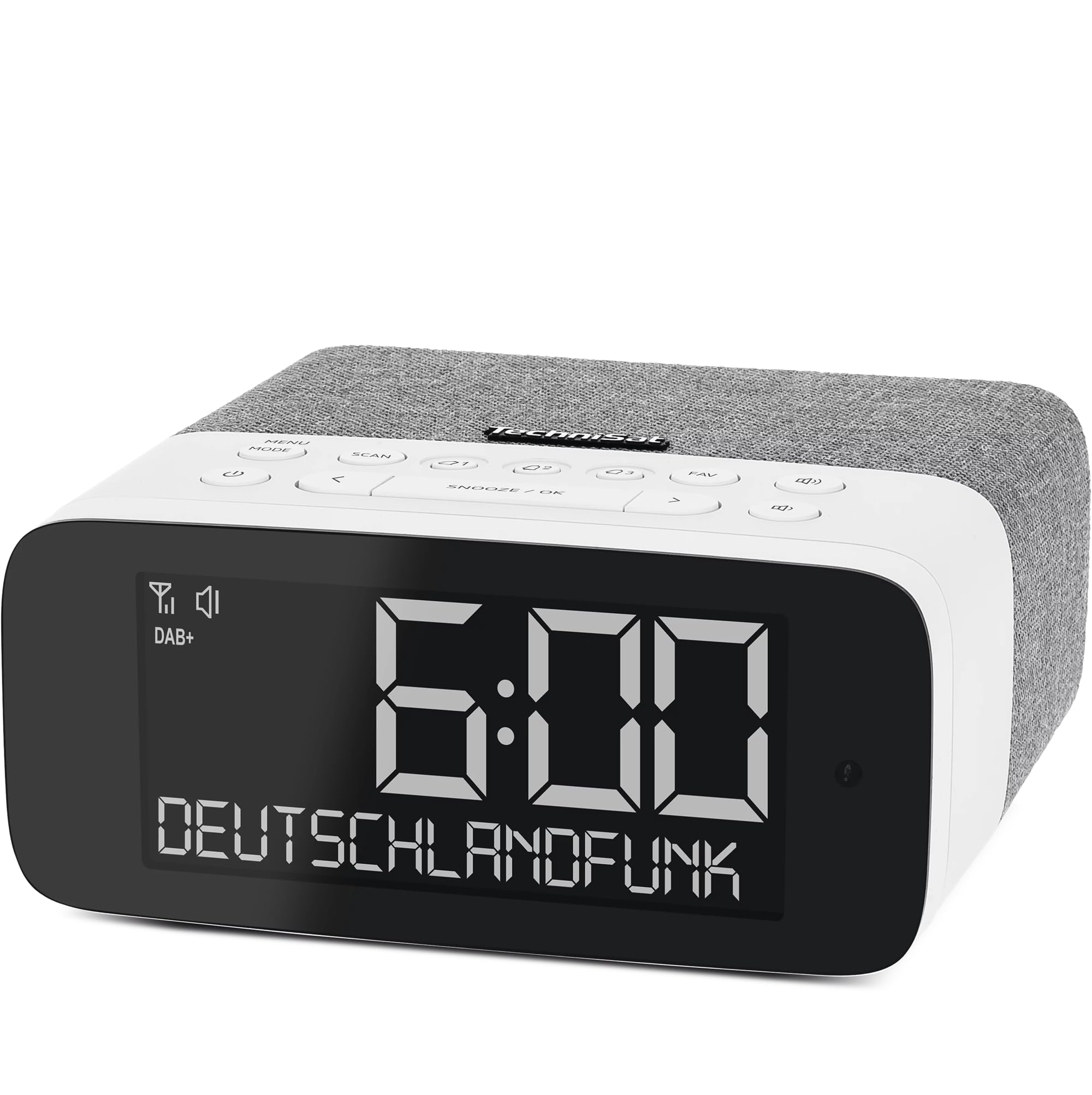 TechniSat Digitradio 52 ASA – DAB+ radiobudzik z automatycznym alarmem bezpieczeństwa (ASA, UKW, budzik, cztery budziki, ściemniany wyświetlacz LC z czujnikiem światła, Bluetooth streaming audio, 3 W