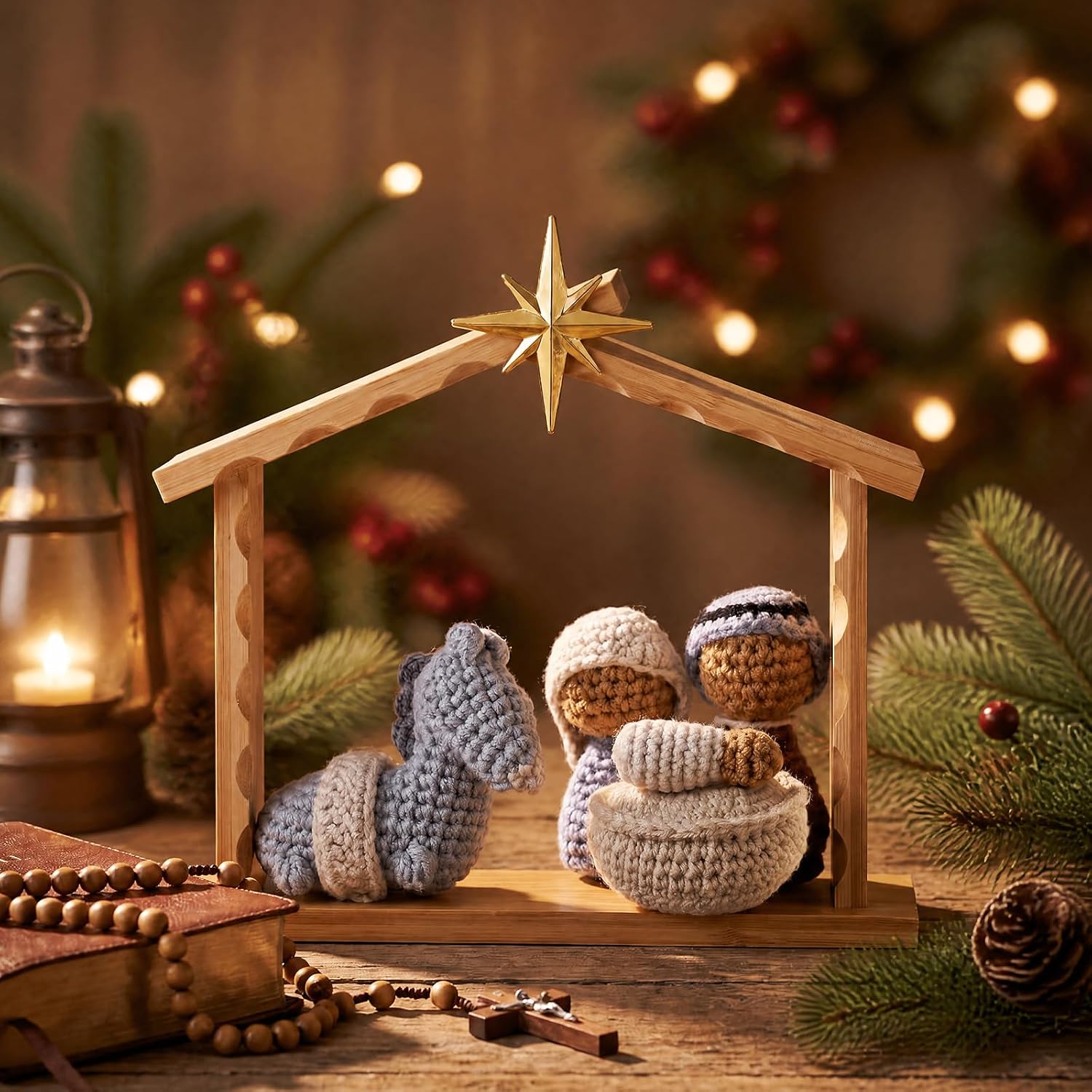Wesiti 5 Pcs Christmas Nativity and Figures Set Crochet Nativity Decor