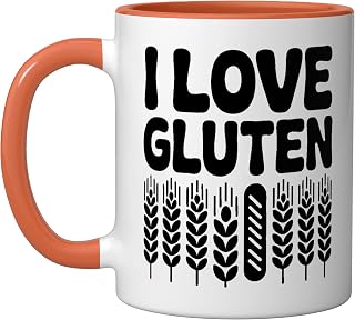 I Love Gluten Wheat Bread Humor Ceramic Mug, Orange/White