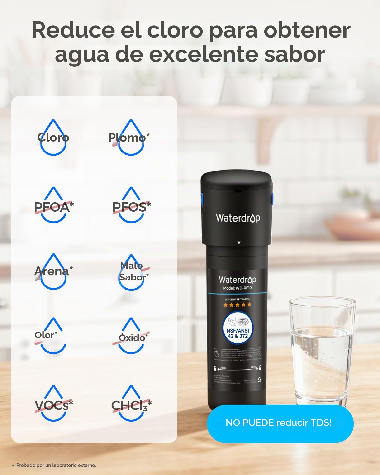 Waterdrop 10UB-B Filtro de Agua Bajo Fregadero con Grifo Negro Mate, Certificado NSF/ANSI 42, 11000 Galones Sistema de Filtrado de Agua, Reduce 99,99% el Plomo, el Cloro, el Mal Sabor
