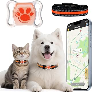 Pet GPS Tracker for Dogs & Cats - No Monthly Fee/Subscription, Free Pet Collar Included | Waterproof, Anti-Lost, Real-Time Tracking Collar | 365-Day Long Battery Life | Compatible with iOS & Android