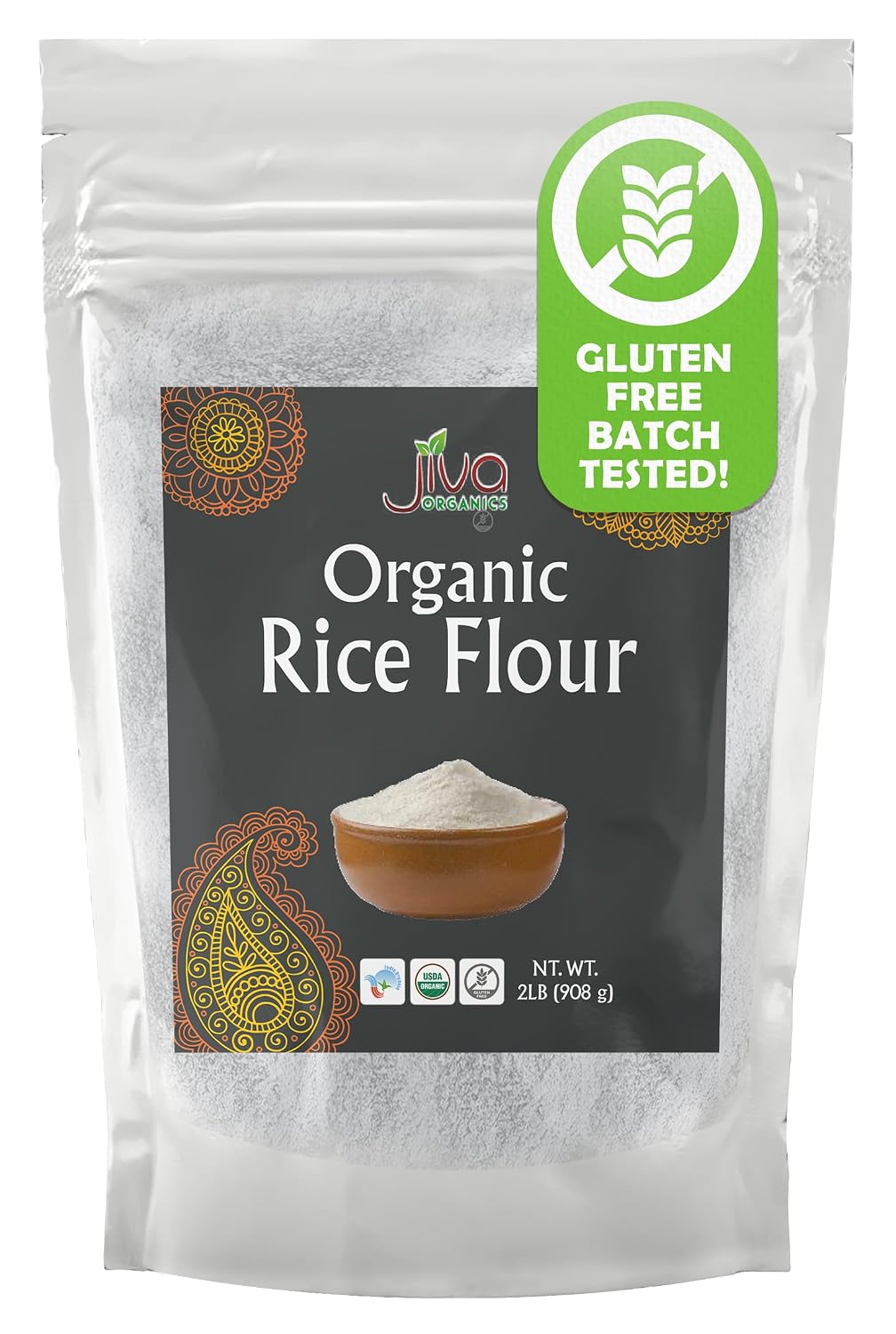 Jiva Organics Premium White Rice Flour 2 LB Bag — Gluten Free, Non-GMO