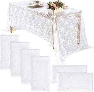 Honeydak 6 Pcs Lace Tablecloth Rectangular 60 x 120 Inch Wedding Rustic ...