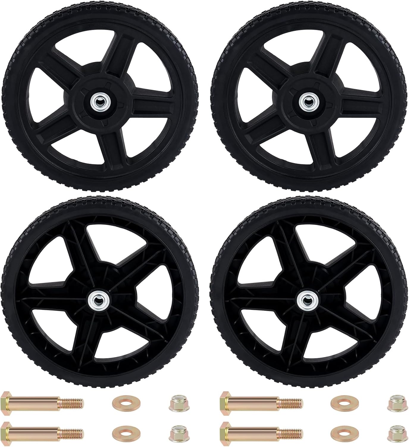 CheeMuii 4 Pack 12 Inch Lawn Mower Wheels Kit 12" Push Lawn Mower Wheels with Bolts and Lock Nuts Kit Fit for Most Standard push Lawn Mowers/Generator/Garden Tiller/Handtruck
