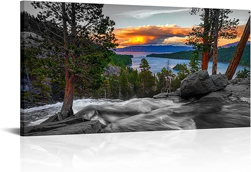 LevvArts Cuadro de puesta de sol de California, arte de pared, diseño de paisaje de la bahía de esmeralda, lago Tahoe, pinturas impresas en lienzo,