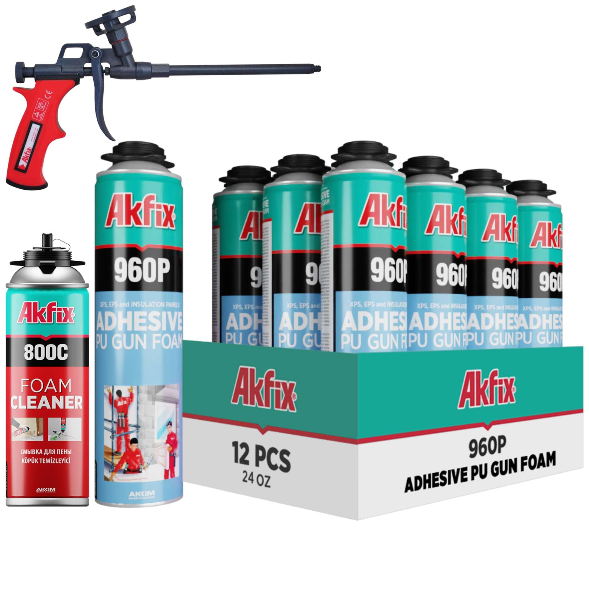 Akfix 960P Foam Board Adhesive with Strong Bonding (12x24 Oz) | Construction Adhesive for Wall & Facade, Subfloor, XPS & EPS Foamboard Panels and