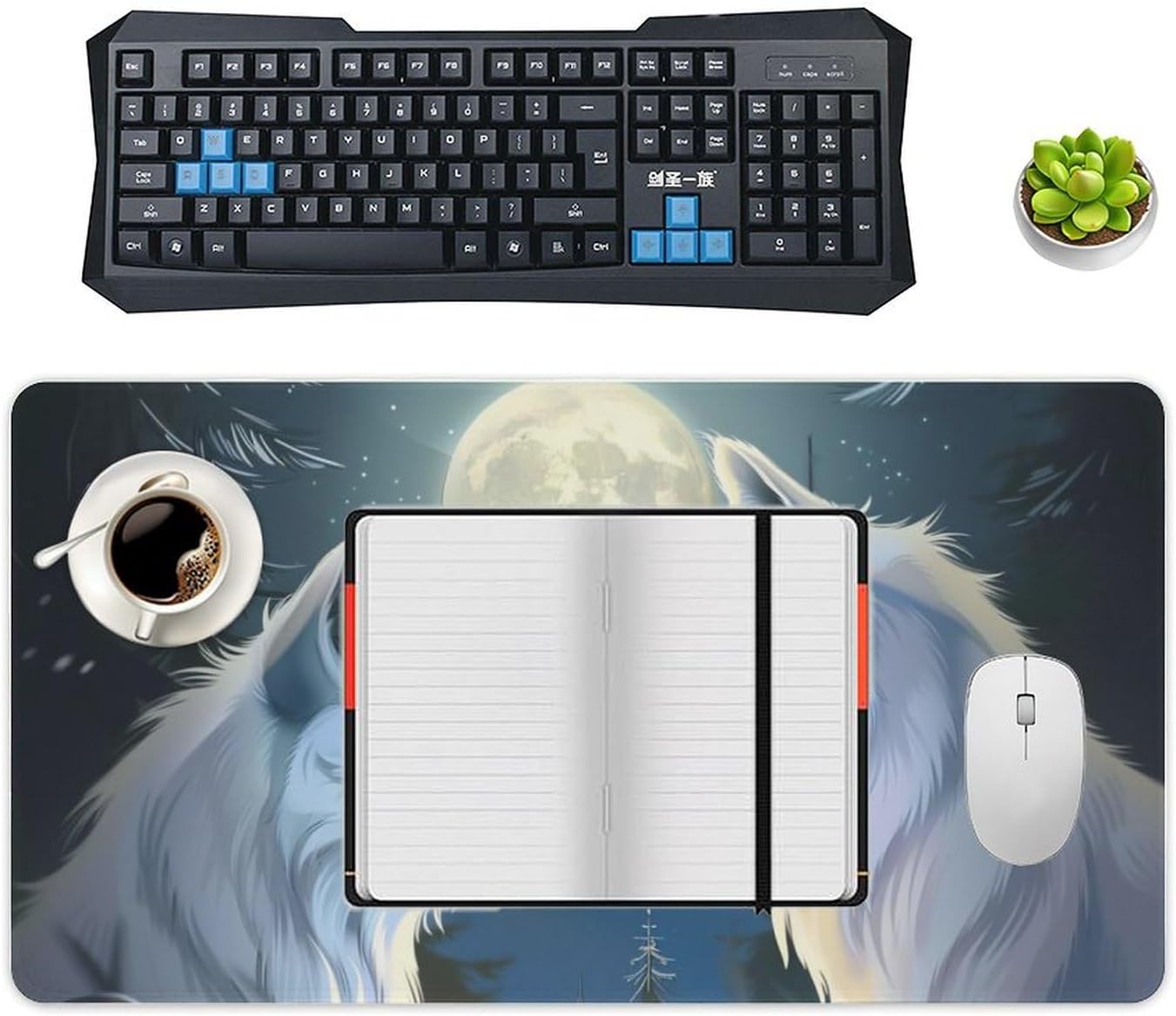Gaming Mouse Pad Large Mousepad White Wolf Animals Moon Fantasy Desk Mat Big Mousepad Extended Keyboard Computer Pad Office Desk Organizers and Accessories 40X75cm, Style