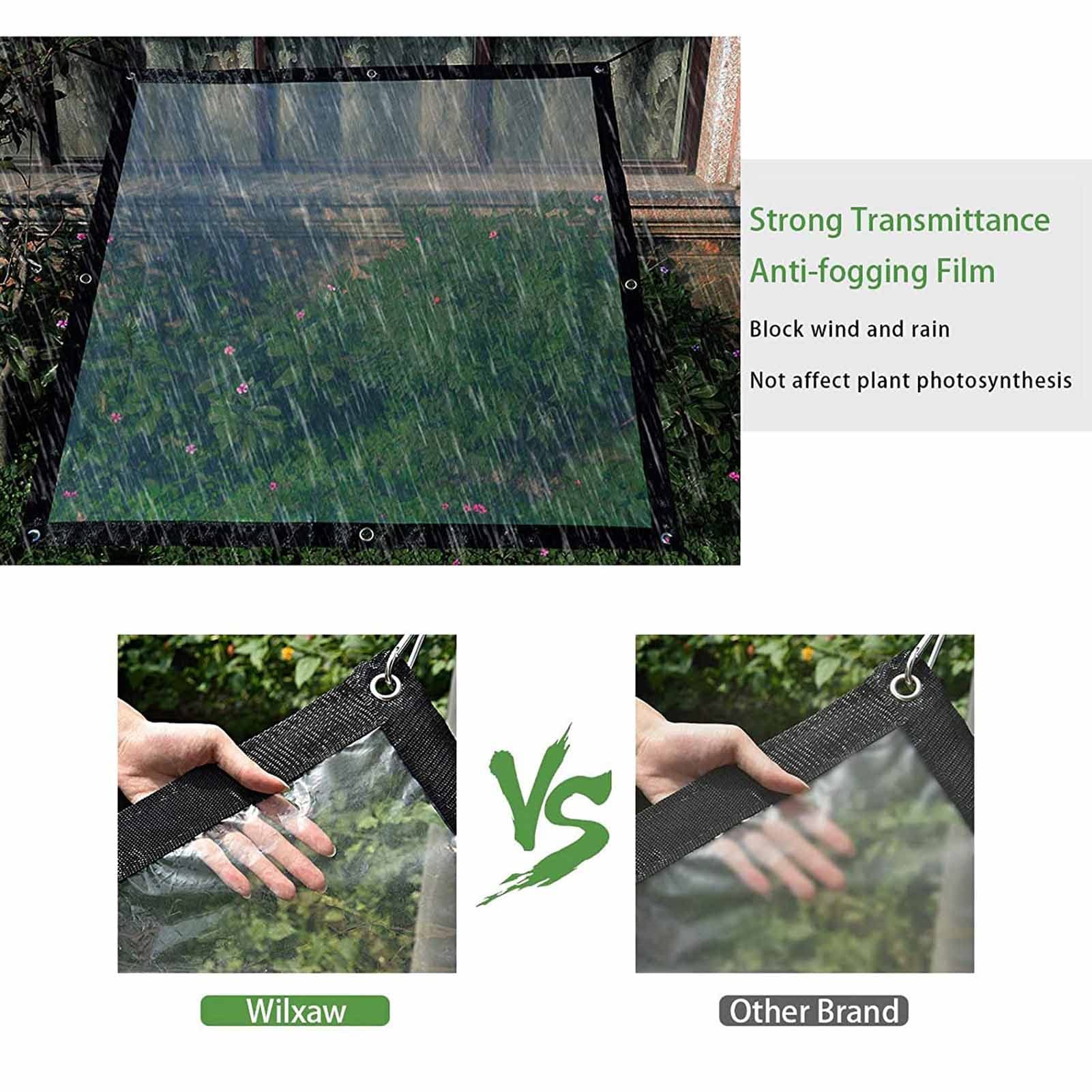Rideau de tonnelle en PVC transparent avec panneaux latéraux imperméables et œillets Taille personnalisable 2,5 x 5 m