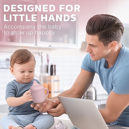Miniatura 5 de 2 vasos de silicona para entrenamiento para bebés de 6 meses, taza suave para bebé con popote a prueba de derrames, para niños pequeños con asas y