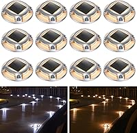 AGPTEK 12-Pack Solar Driveway Lights - Dual Warm/Cool White LED Deck Dock Markers, IP68 Waterproof for Pathway Stair Yard Garden (40 Lumens)