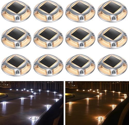 AGPTEK Solar Driveway Lights 12-Pack, Dual Color
