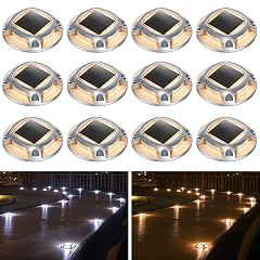 AGPTEK Solar Driveway Lights Outdoor 12 Pack 2 Color Modes LED Deck Dock Marine Waterproof Driveway Marker Lights