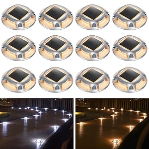 AGPTEK Solar Driveway Lights Outdoor 12 Pack 2 Color Modes LED Deck Dock Marine Waterproof Driveway Marker Lights