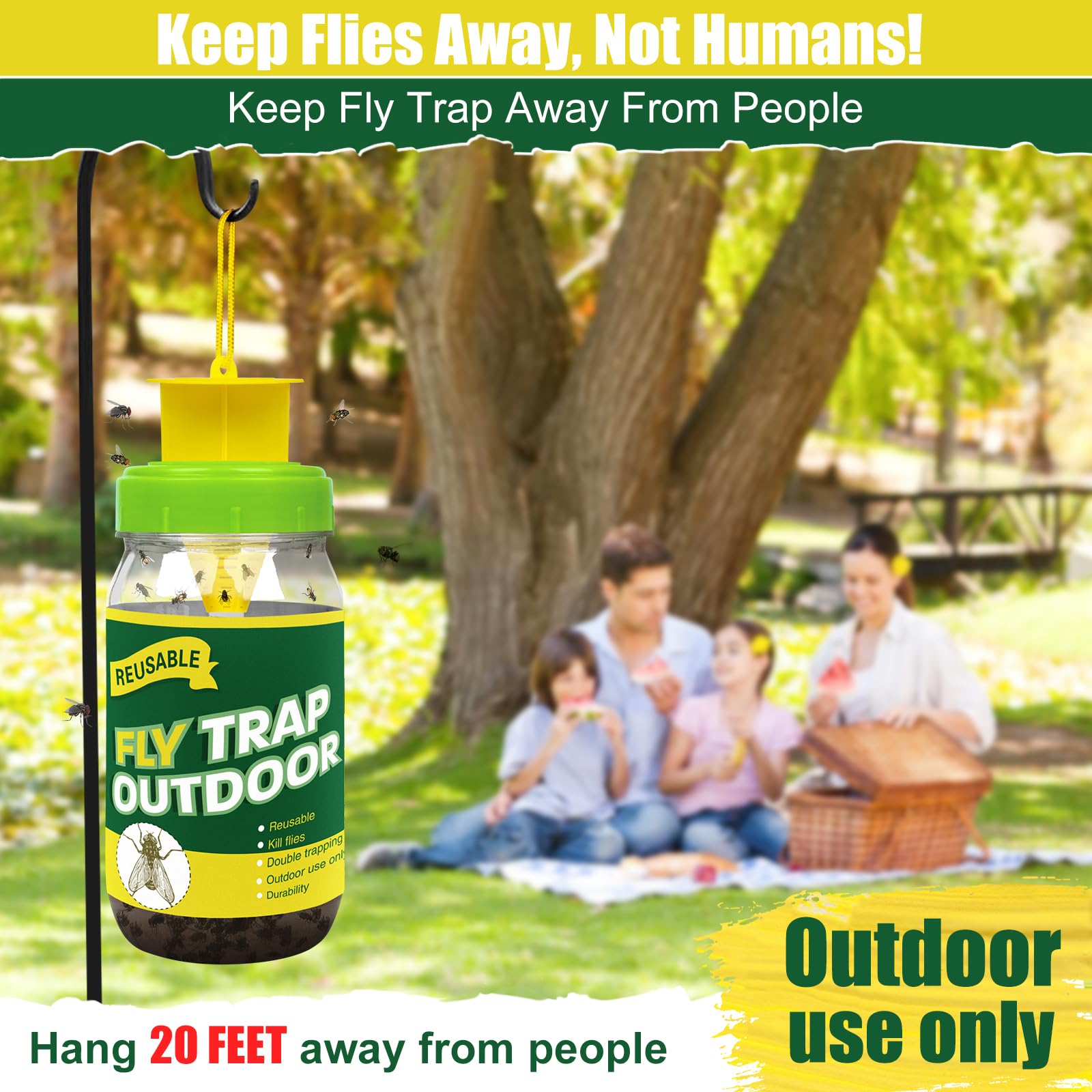 Paquete de 2 trampas reutilizables para moscas al aire libre con repuesto de trampa de moscas naturales y cepillo de esponja, atrapador de insectos y repelente de insectos para caballos estables y | Trampa de insectos para moscas para colgar al aire libre