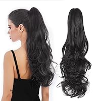 Vista 33 de Extensión de Cola de Caballo, Extensión de Cabello con Garra Larga de 20", Piezas de Cabello Sintético Ondulado Liso con Clip en Peluca de Cola