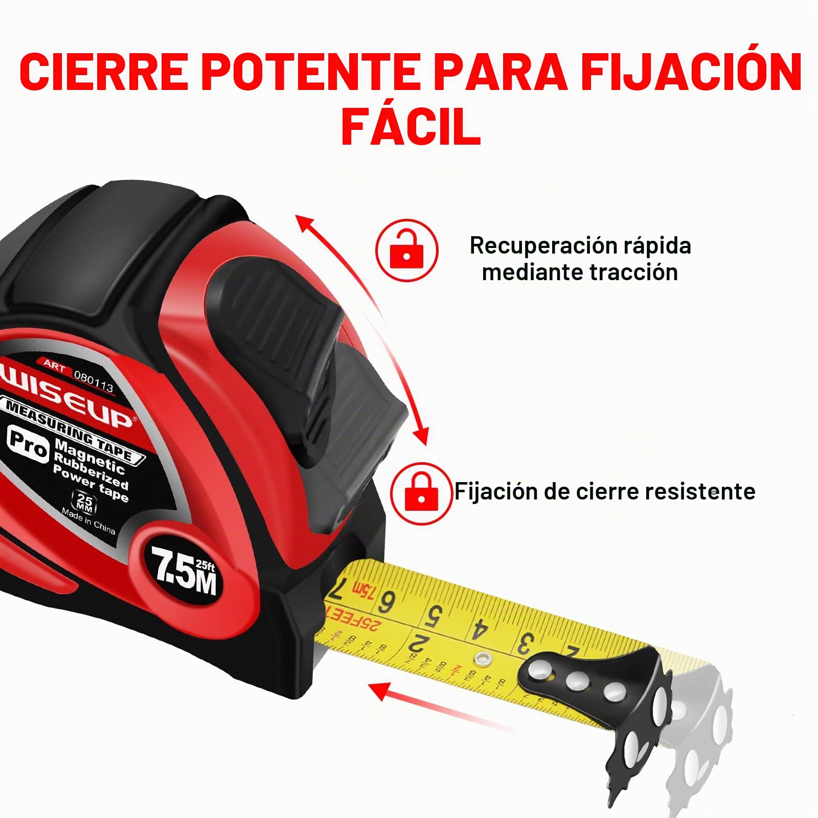 WISEUP Cinta metrica, cinturón de flexometro 5 metros profesional, cinturón de medición de autobloqueo, carcasa ABS anti - flexión, anti - caída, clip de cinturón, adecuado para ingenieros
