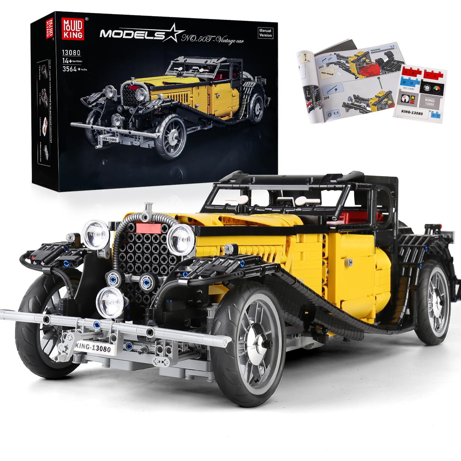 Mould King 13080 High-Tech Vintage Car T50 Building Kit, 3564+ PCS MOC Engineering Model Set, Veicolo da collezione per adulti e appassionati