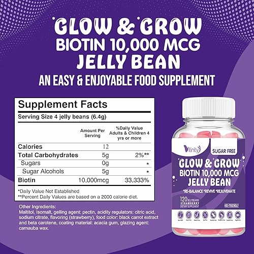 Miniatura 2 de Biotin 10000 Mcg Extra Strength Vegetarian (Vitamina B) Suplemento sin azúcar - Apoya el cabello y la piel más saludables - Mujeres y hombres 120