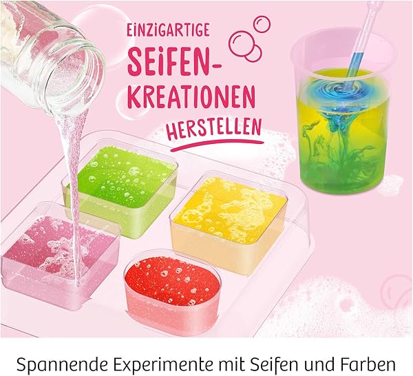 KOSMOS 671518 Seifen-Atelier, Gestalte traumhafte Einzelstücke, Komplett-Set mit Gießformen, Werkzeug, Farben, Rohmasse, Experimentierkasten für Mädchen u.Jungen ab 8-12 Jahre zu Kosmetik u. Chemie - 4