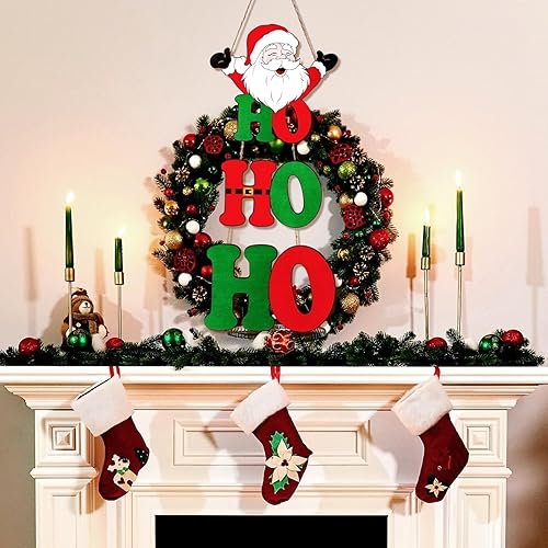 Miniatura 3 de Suzile Letrero colgante de madera de Papá Noel para colgar en la puerta de bienvenida de Navidad 2023, adorno de árbol de Navidad, decoración de