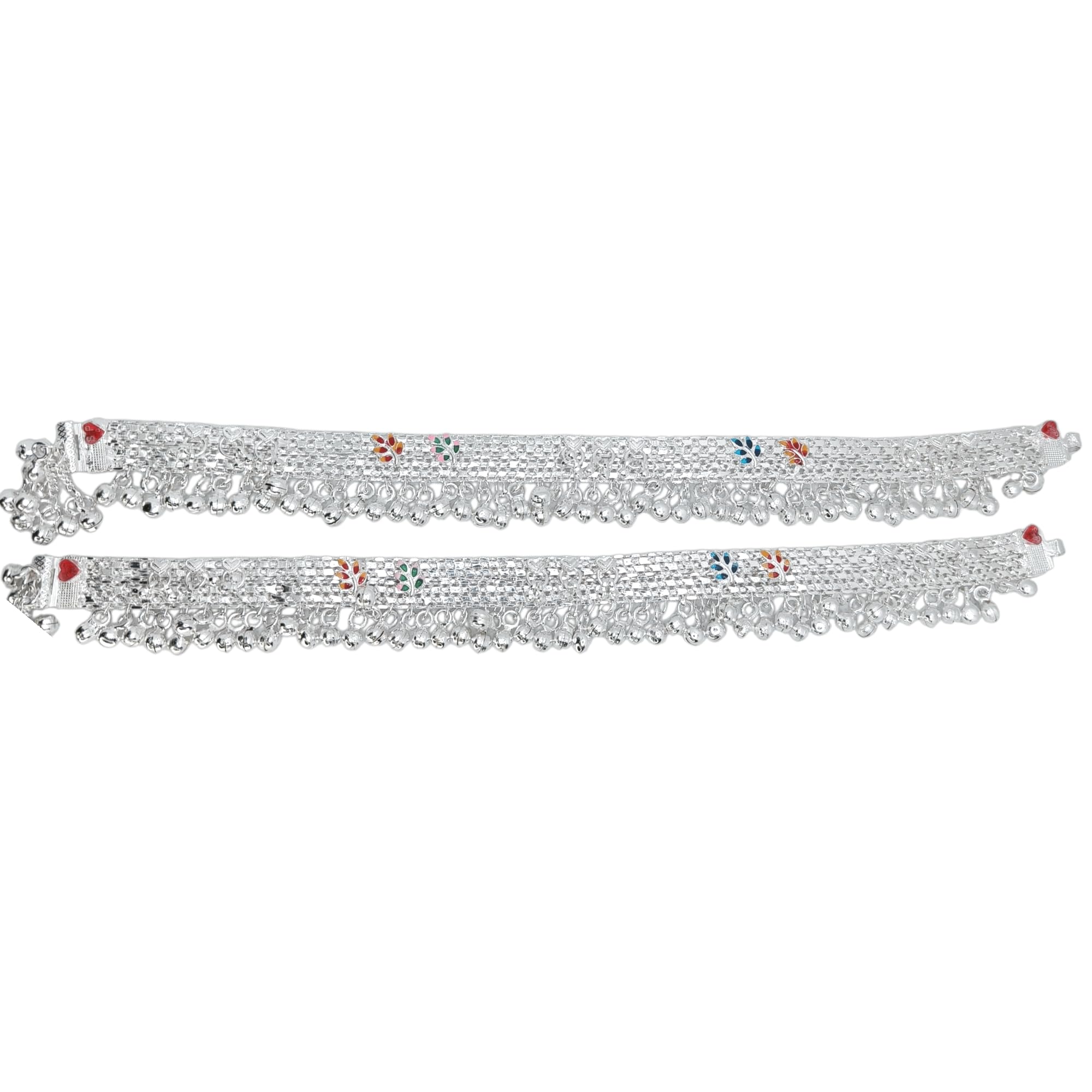 SDP Surya Dev Oxidized German Silver Payal for Women | Brass Base Double Electroplated Anklet with Colorful Stones | Traditional Bridal Gota Chandi Style Wedding Payal | 2 Piece Set-image-31