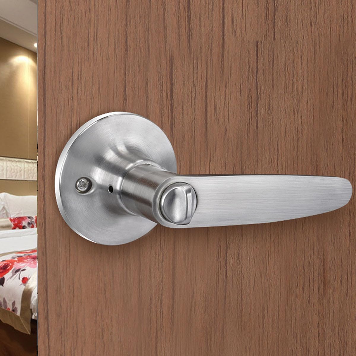 Healeved Serrure de Porte Intérieure en Alliage de Zinc Poignée 3 Barres Solide Serrure de Porte de Chambre et Salle de Bain Sécurité Domicile Installation Facile Résistance à L’Usure