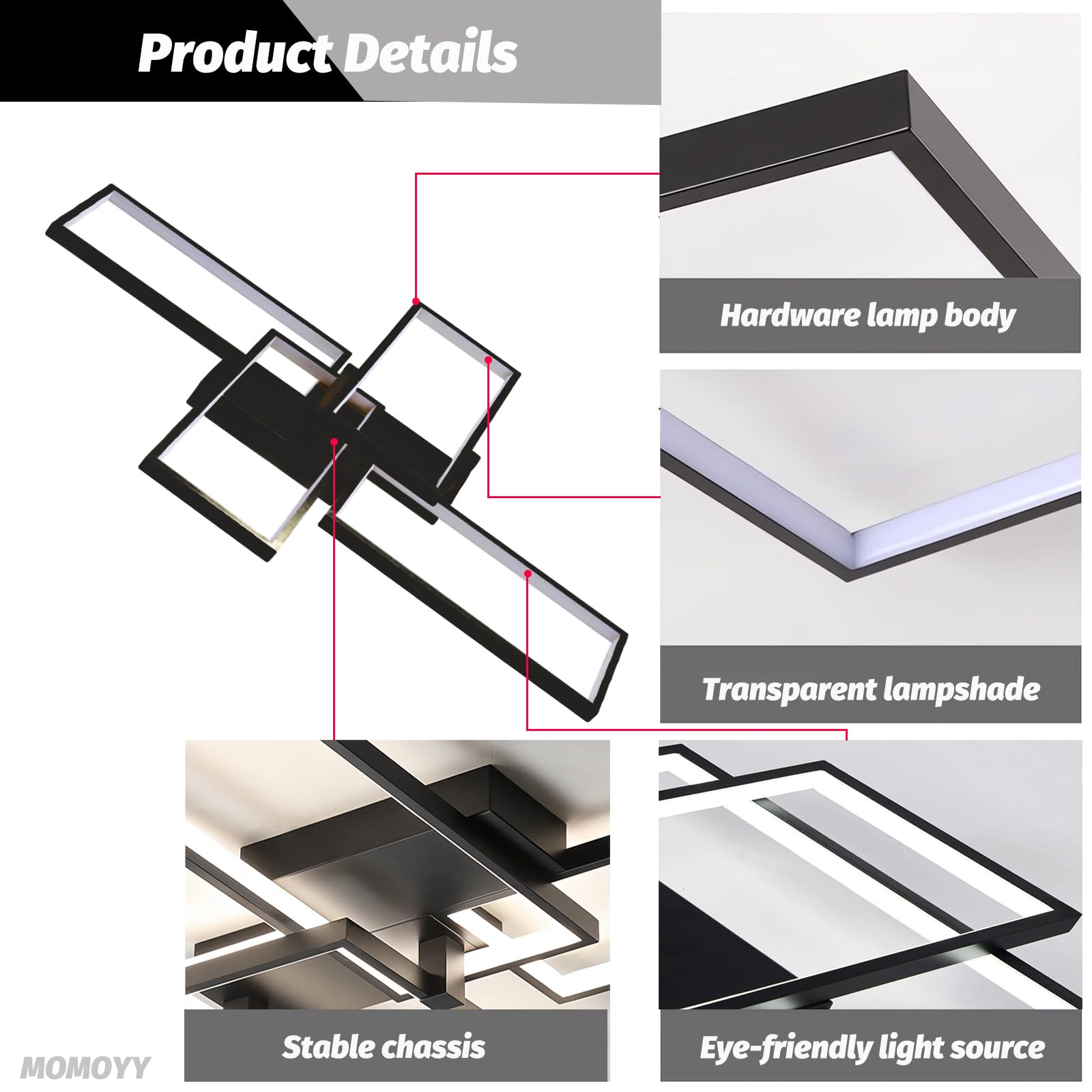 Oświetlenie sufitowe LED Nowoczesne prostokątne lampy sufitowe z pilotem Aluminiowa konstrukcja Oświetlenie wewnętrzne Żyrandol podtynkowy do sypialni jadalni salonu (Biały, 120CM)