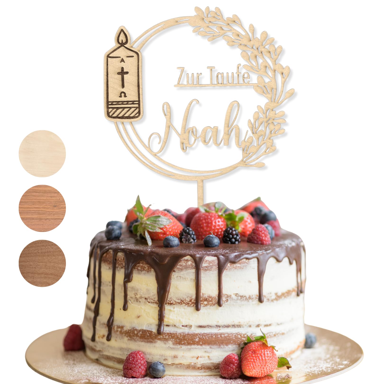 Cake Topper Taufe Personalisiert – Holz oder Langlebiger Kunststoff – Tortendeko Taufe für Jungen & Mädchen, Taufetorte Topper