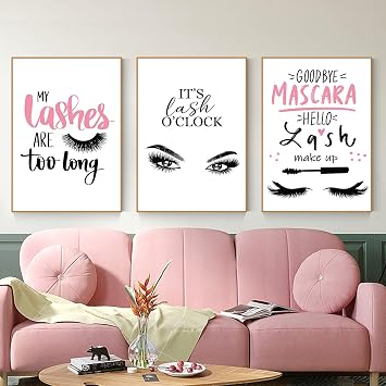 Lashes Art Print Beauty Salon Wall Art Eyelash Picture Wall Decor Canvas Makeup Posters Beauty Shop Pictures Fashion Eyelash Canvas Wall Art Eyebrow Artwork for Women Bedroom 16x24inch Unframed