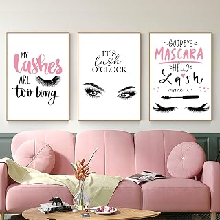 Lashes Art Print Beauty Salon Wall Art Eyelash Picture Wall Decor Canvas Makeup Posters Beauty Shop Pictures Fashion Eyelash Canvas Wall Art Eyebrow Artwork for Women Bedroom 16x24inch Unframed