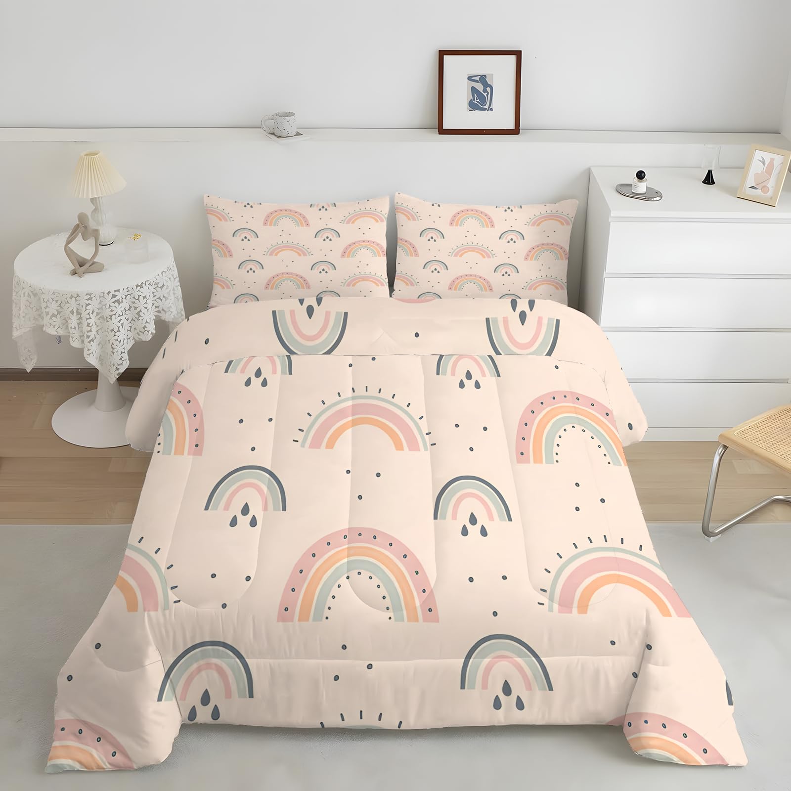 Edredon Cama 105 Juvenil Arcoíris Patrón Rosa Edredones Estampado155x220 cm Gotas Lluvia Rayas Colores Relleno Nordico 4 Estaciones para Niños y Niñas
