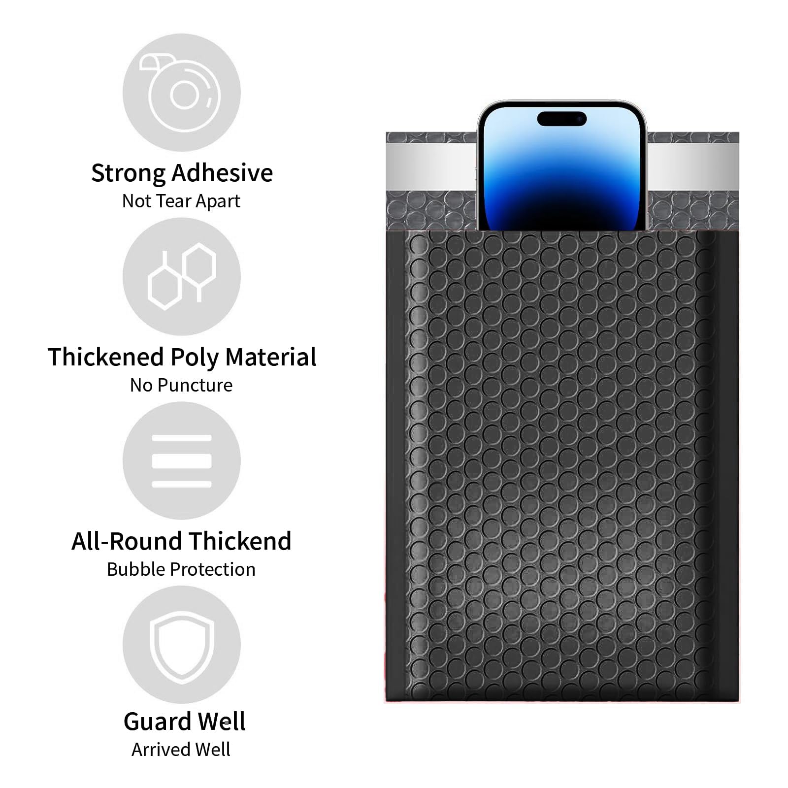 30PCS Self-Seal Bubble Mailers, Padded Envelopes, Poly Bubble Mailers, Padded Bubble Envelopes, Postal Wrap Envelope for Shipping, Mailing, Packaging, Black (13 X 18CM) - Image 3
