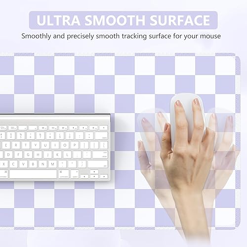 Miniatura 5 de iCasso Alfombrilla de escritorio XXL grande con bordes cosidos, alfombrilla de teclado para escritorio (cuadros morados)
