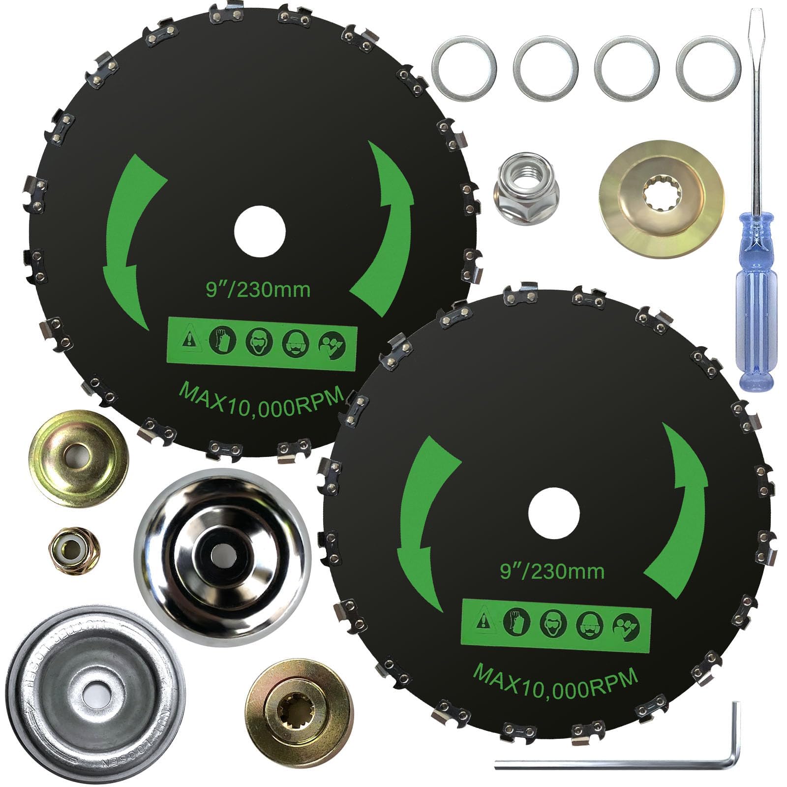 Paquete de 2 cuchillas de cepillo de dientes de motosierra 20T de 9 pulgadas para cortador, recortador, herbicida, cortacésped (2 paquetes de adaptadores diferentes incluidos)