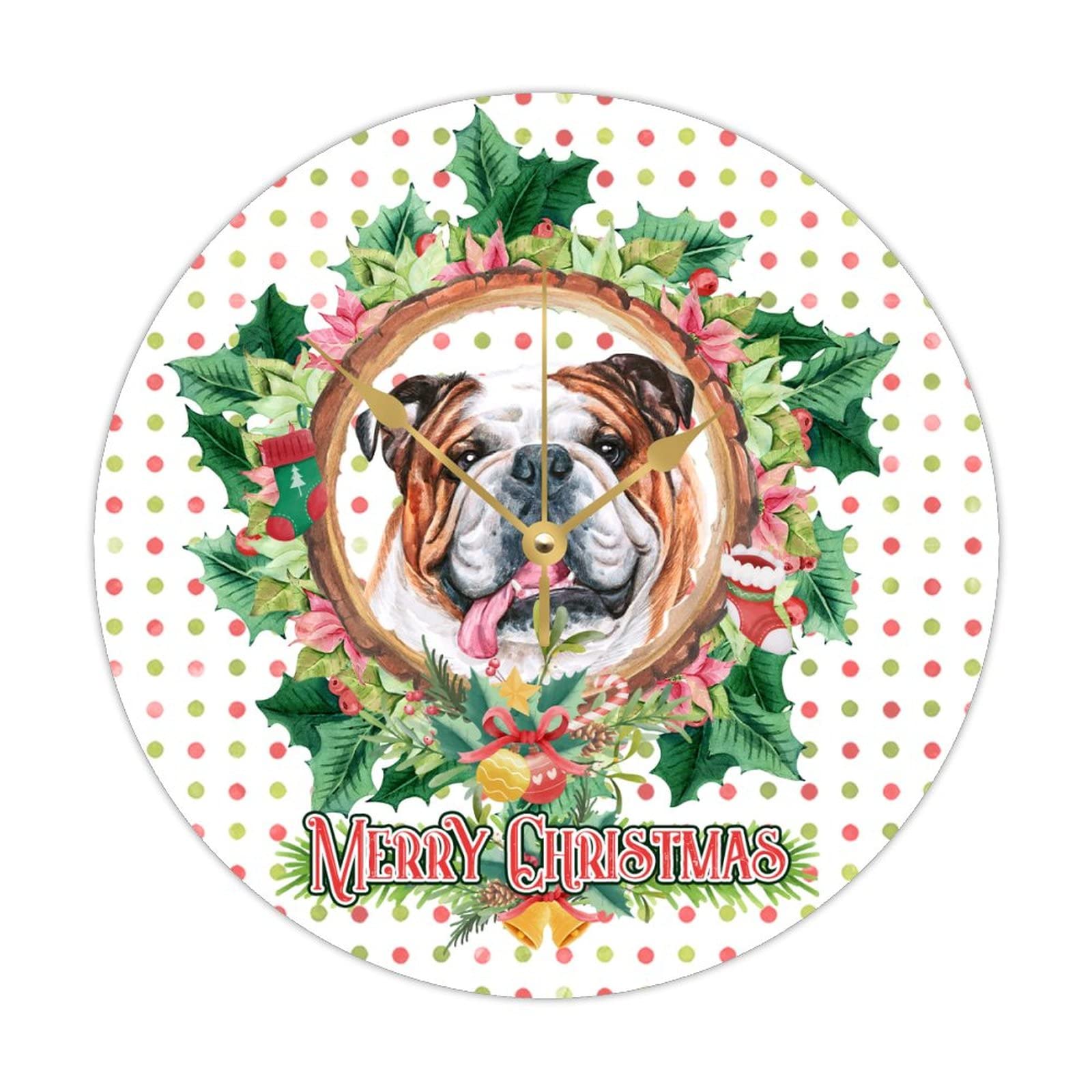 Horloge de Noël ronde bois motif chien déco murale de salon et cuisine