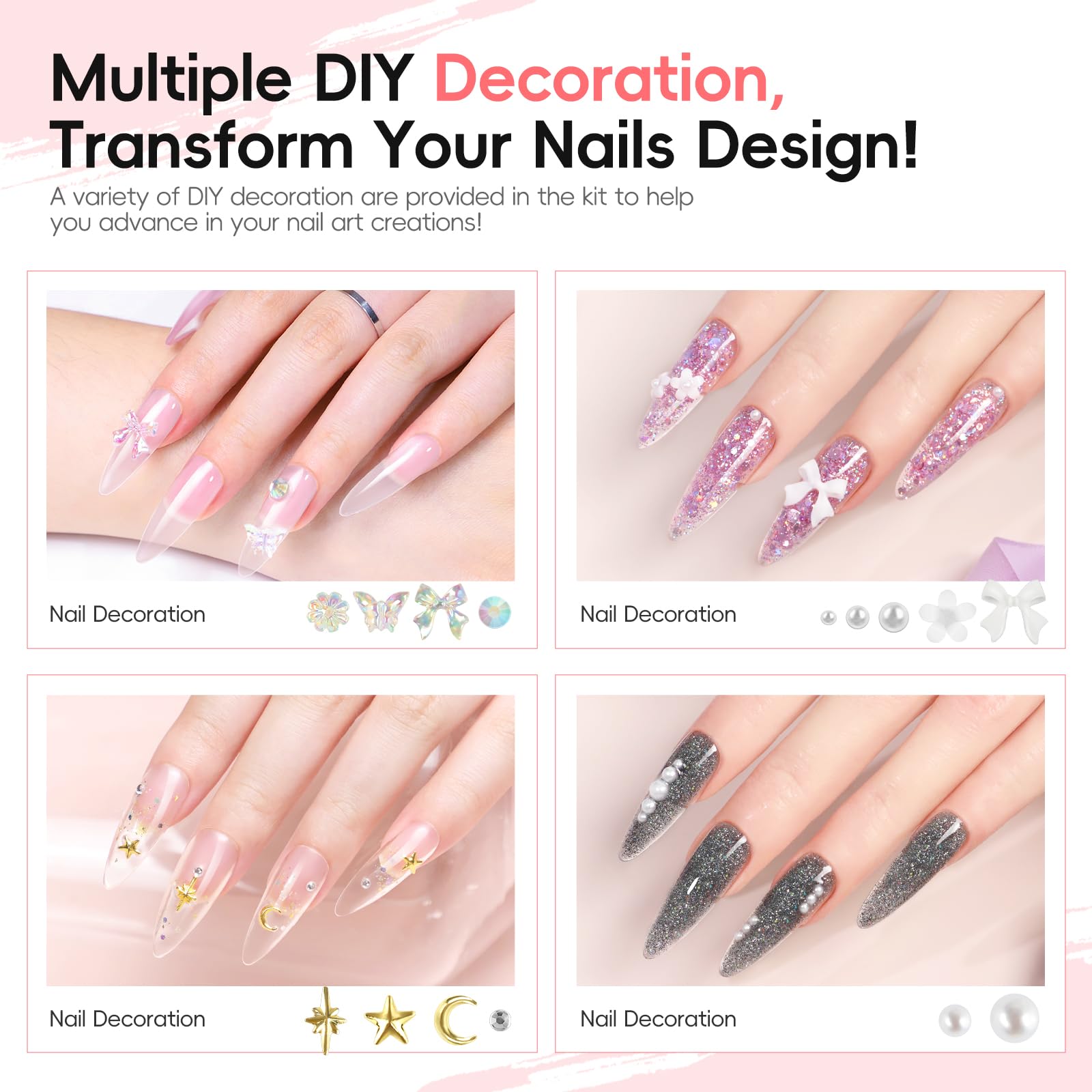 PEACECOLOR Kit Unghie Gel Completo Set Unghie Gel Ricostruzione 6 Colori Nudo Bianco Trasparente 16ml Set con Base y Top Coat per Principianti al Fai Da Te a Casa