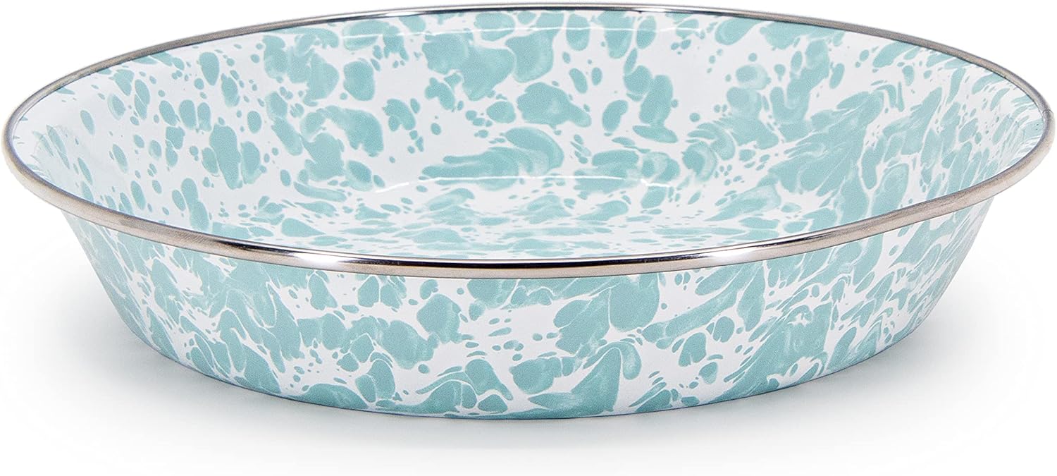 Golden Rabbit Enamelware Pie Pan Plate, 10 inch, Cobalt Swirl