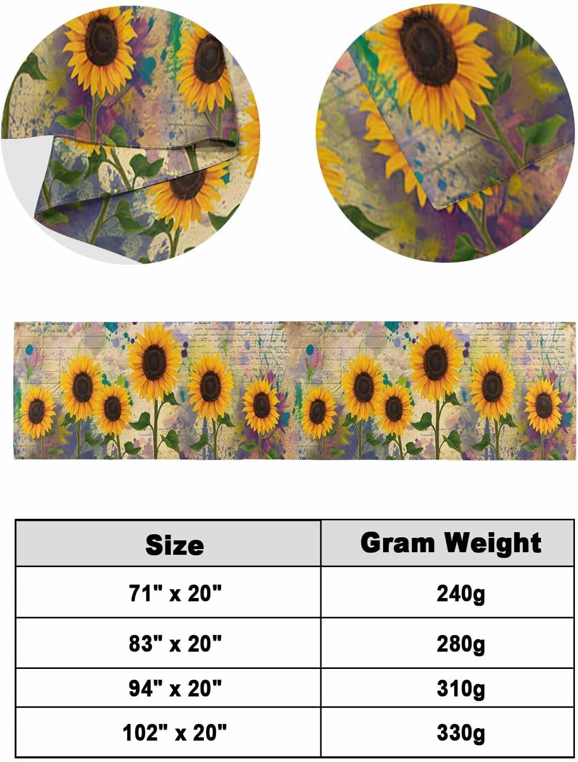 Sunflowers Bed Runner Scarf Full Queen Size, Watercolor Colorful Botanical Floral Branches Luxury Bed Throw Runners & Scarves for Twin Full Queen King Foot of Bed, Bedroom Hotel Decoration, 83"x20"