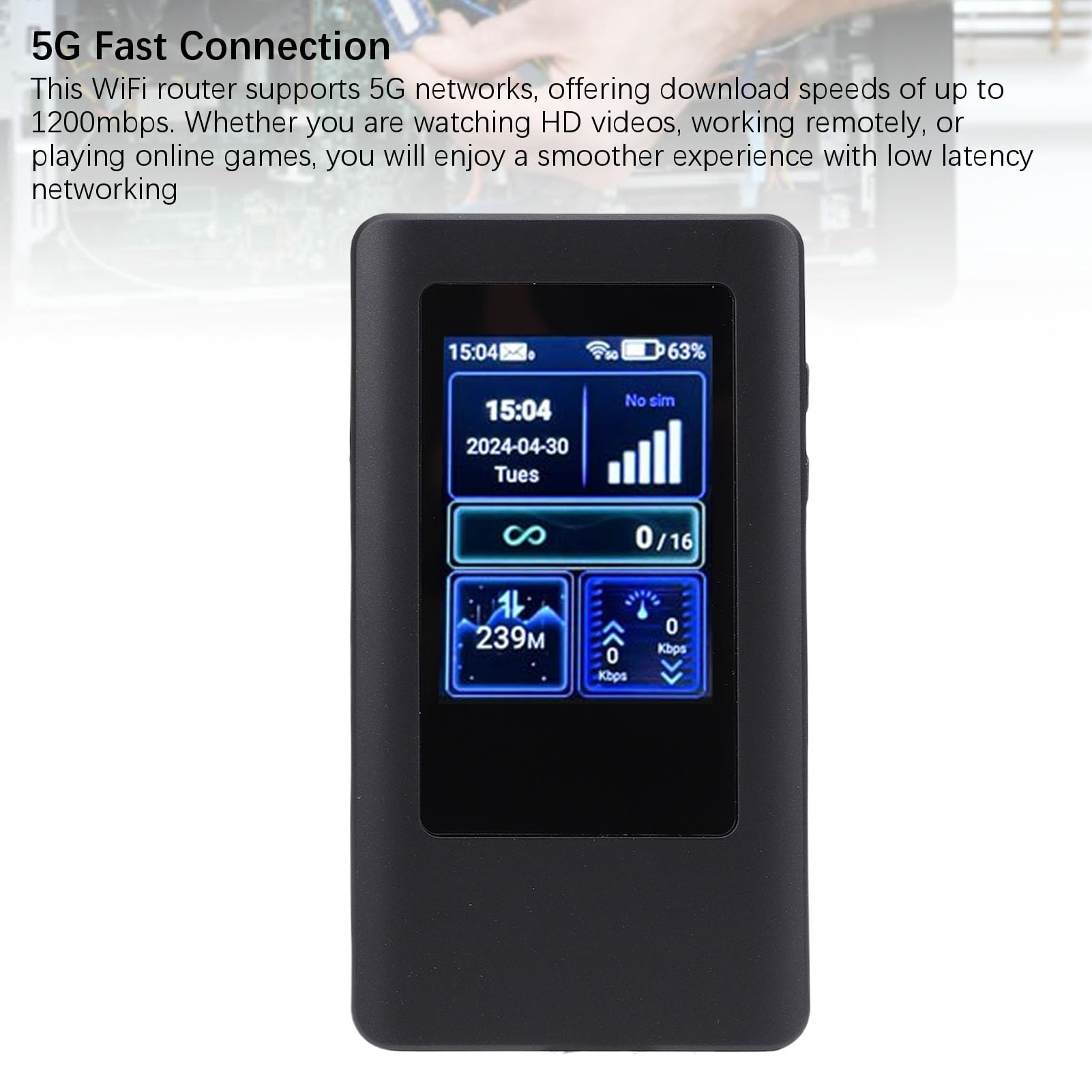 Router Wireless Dual Band WiFi Portatile 5G per Viaggi, Connessione Veloce a 1200 Mbps, Ampia compatibilità, Batteria di Grande capacità, 16 Dispositivi Online per Aziende di Famiglia