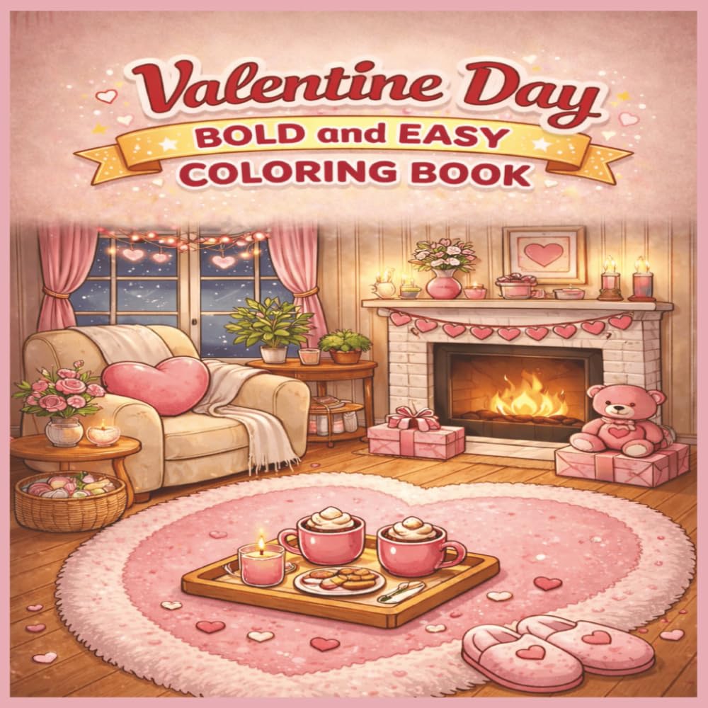 Valentine Day Bold and Easy Coloring Book:: Simple Valentine Coloring Pages for Relaxation, Stress Relief, Fun and Cozy Easy Enjoyment