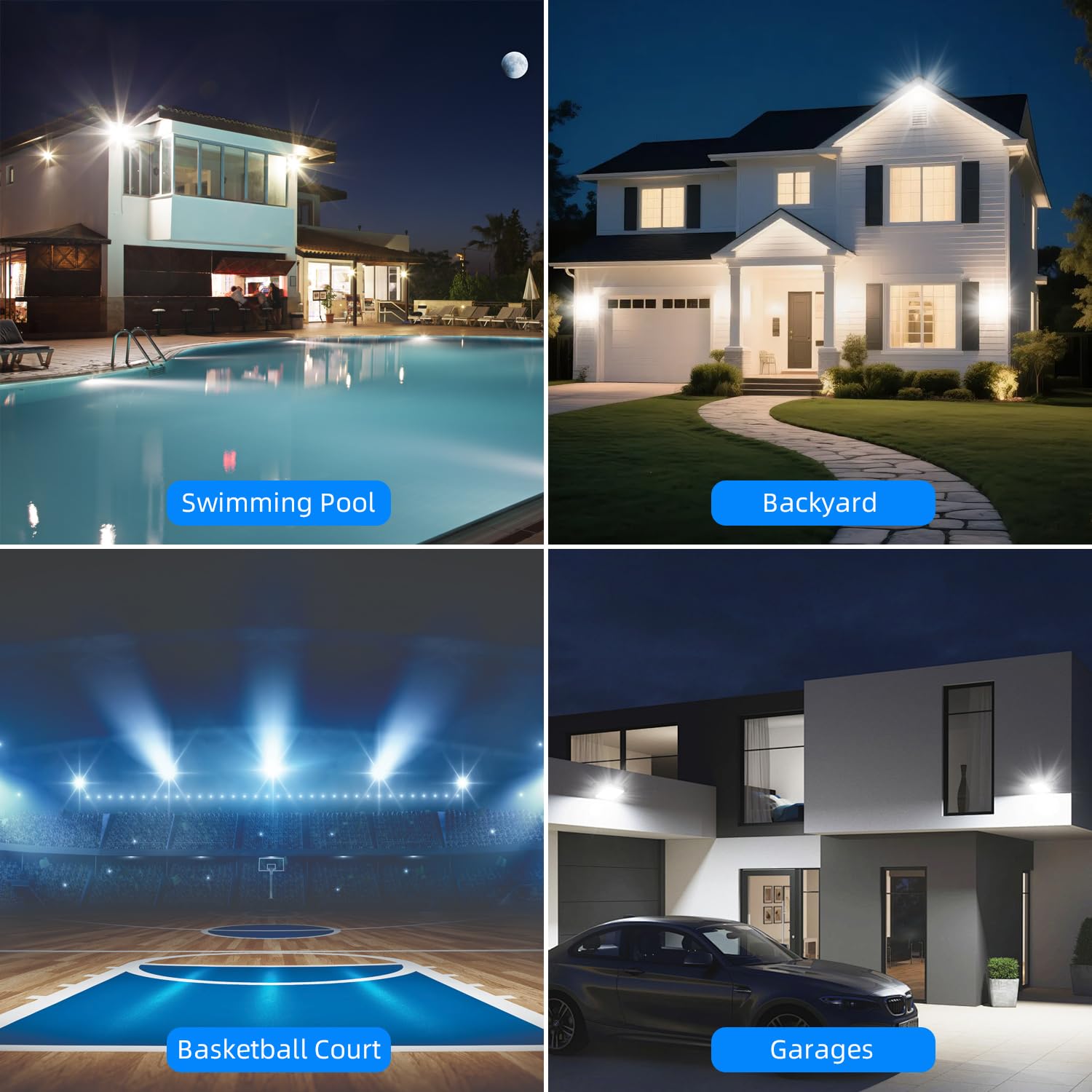 Lot de 2 projecteurs à DEL 100 W pour l'extérieur, 2 lampes de travail à DEL lumineuses avec prise, lumière du jour 6500 K, lumières LED blanches pour extérieur, éclairage de terrasse